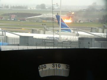 Test airplane on fire